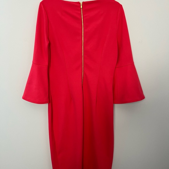 Coral Calvin Klein Trumpet Sleeve Dress - Picture 5 of 7